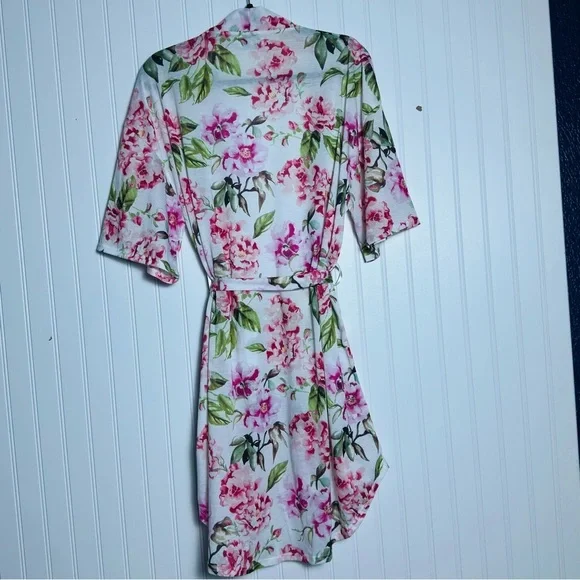 ANTHROPOLOGIE SHOW ME YOUR MUMU STRETCH BOHO WHITE PINK FLORAL SHORT ROBE OSFM - Picture 6 of 10